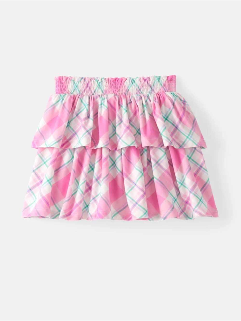Little Sleepies Pink Plaid Tiered Skirt with Mint Accents
